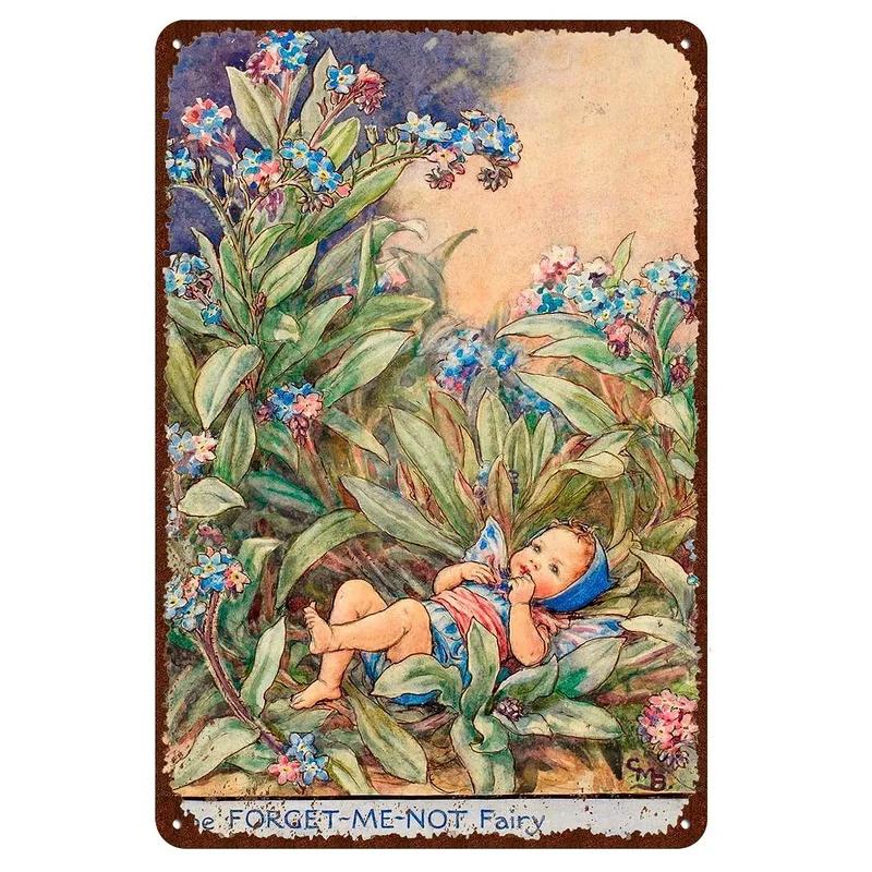 Flower Fairy Girl Metal Tin Signs Wall Decoration Plaque Vintage Art Poster Iron Painting for Man Cave Home Cafe Garden Club Bar
