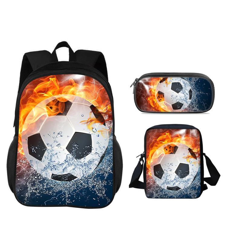 Soccer Backpack Pencil Case Shoulder Bag 3Pcs Set New Football Print, Best Partner for Male and Female Students Going To School