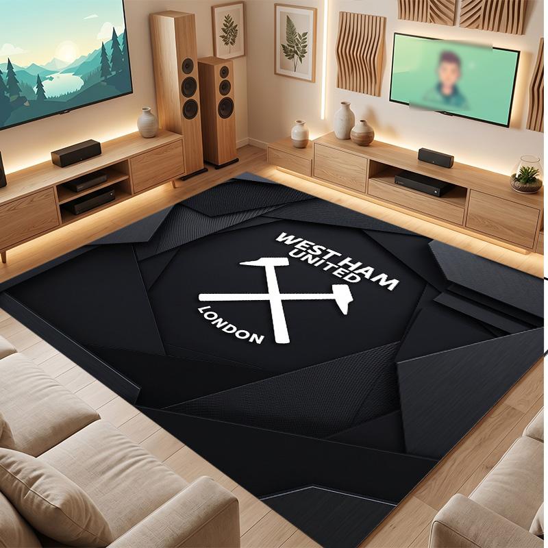 West Ham United Football Print Crystal Velvet Rug, Comfortable Water Absorbent Non Slip Indoor Floor Carpet