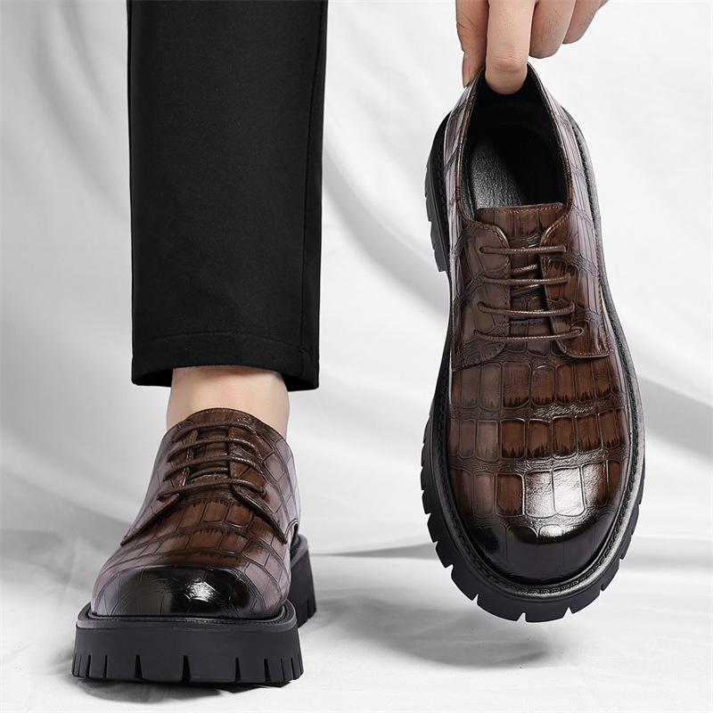 Business Casual Retro Dress Shoes for Men Big Size Fashion Cow Leather Shoes Man British Spring Autumn Lace Platform Shoes Man