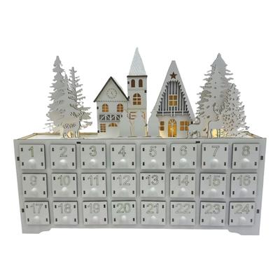 Christmas Advent Calendar with 24 Drawers, Wooden Display Piece for Shelf Counter Cabinet or Entryway Placement Through December for Indoor Use