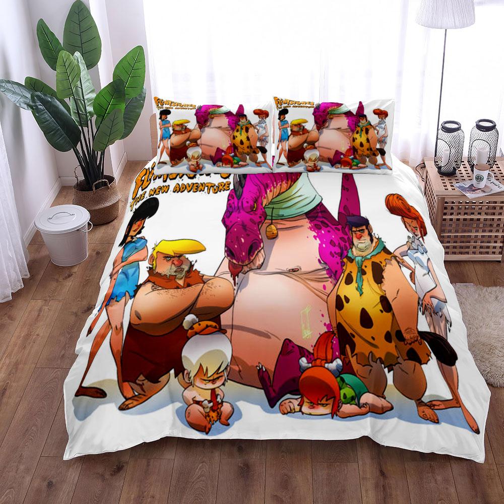 3D Anime The Flintstone Duvet Cover Set King Queen Double Full Twin Single Size Bed Linen Bedroom Duvet Cover Sets Home Textiles