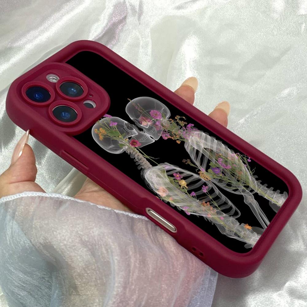 JT77 Black Couple Skulls Love Art for iPhone 17 16 15 Pro Max Samsung S26 S25 S24 Ultra A17 A16 A07 A56 Xiaomi 15T Redmi Note14 Pro Soft 15c TPU Case