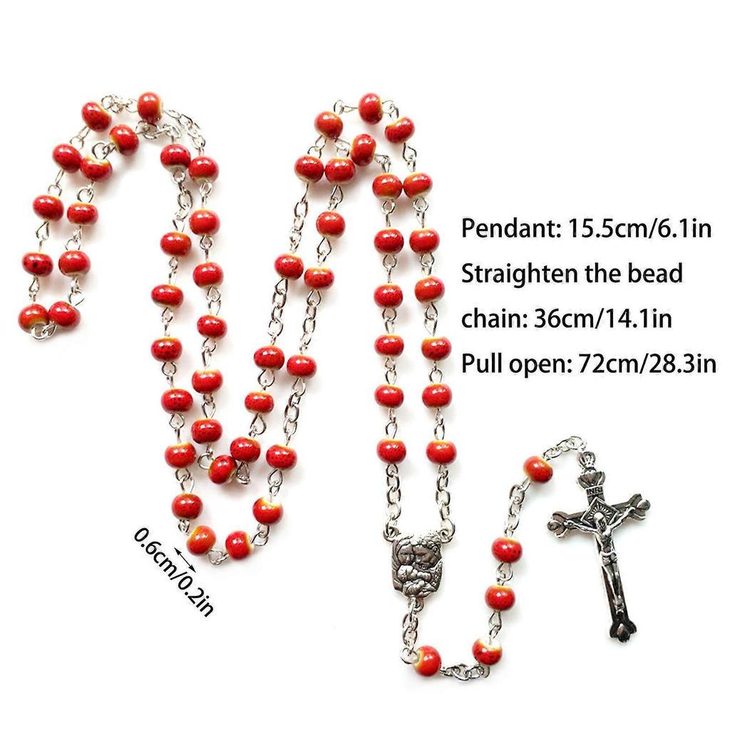 Vintage Ceramic Beads Rosary Necklace Jesus Christ Crucifix for Cross Necklaces for Women Jewelry Charm Prayer Gifts