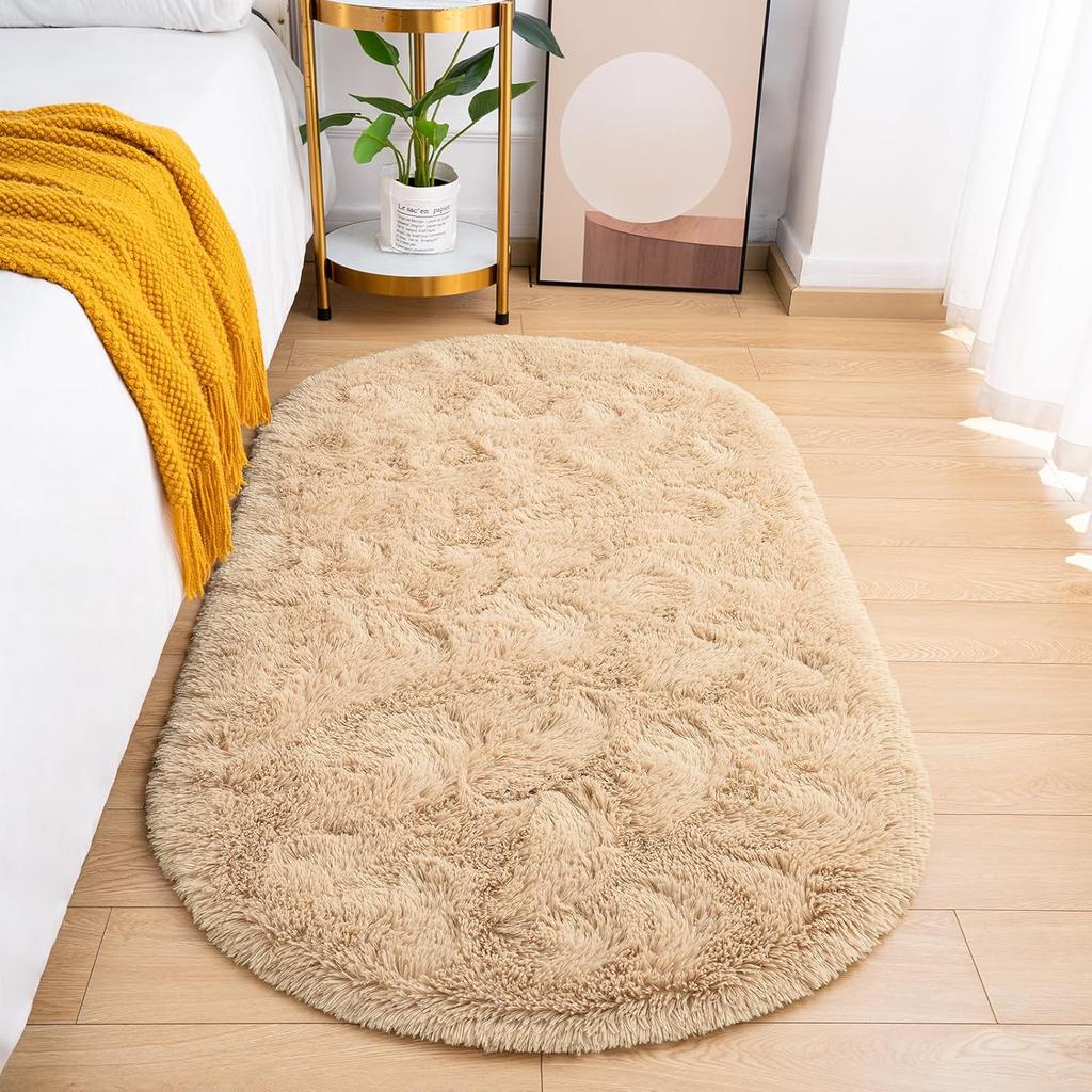 Long Plush Oval Area Rug Super Soft Fluffy Bedroom Bedside Rug Kids Room Nursery Dorm Floor Mat Home Decor