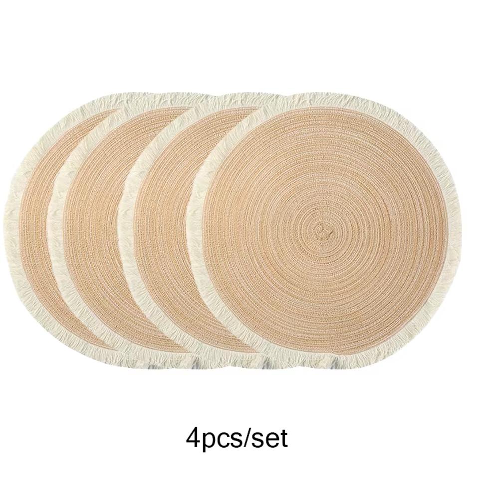 

38cm Placemat Woven Placemat Round Anti-scalding Pot Mat Environmentally Friendly Household Non-slip Table Protector 4-piece Set One size&Round