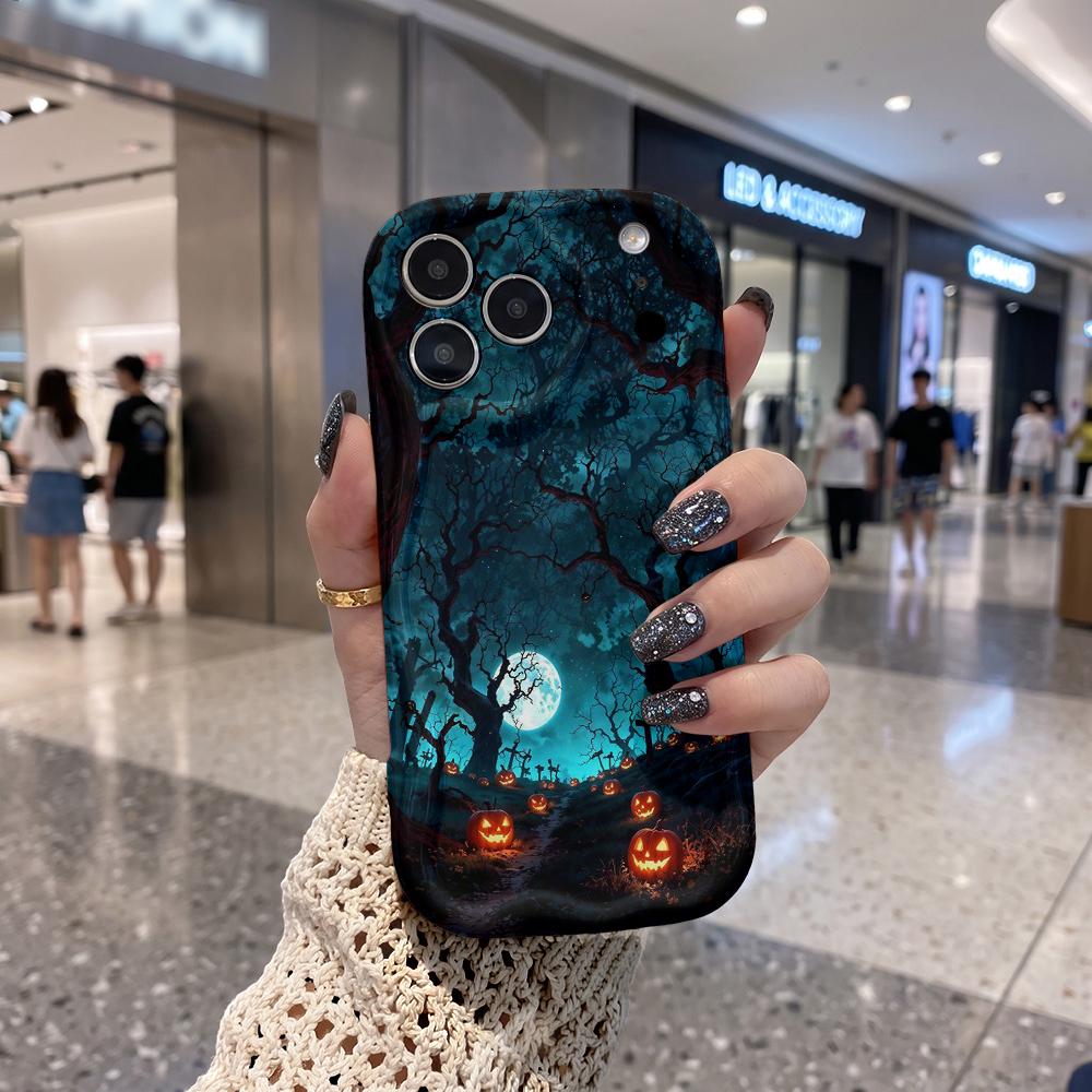Wavy Edge Phone Case For iPhone 16 15 14 Pro Max 13 12 Mini 11 XR XS SE Halloween Moon Dead Tree Pumpkin Cover