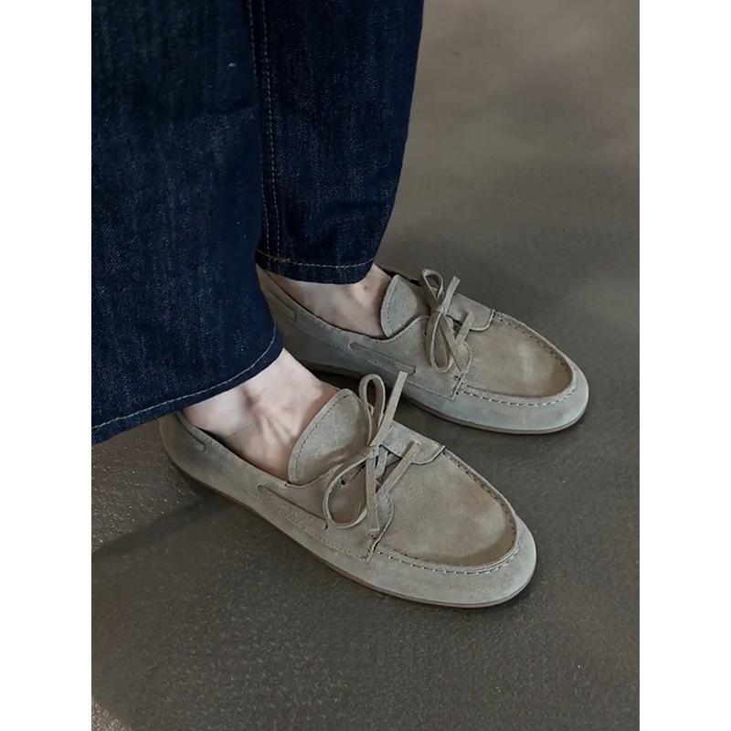 Verze ovčí kůže~ pravá kůže ploché dno retro šněrovací jednobotky dámské 2025 nové jednopákové líné mokasíny malé kožené boty