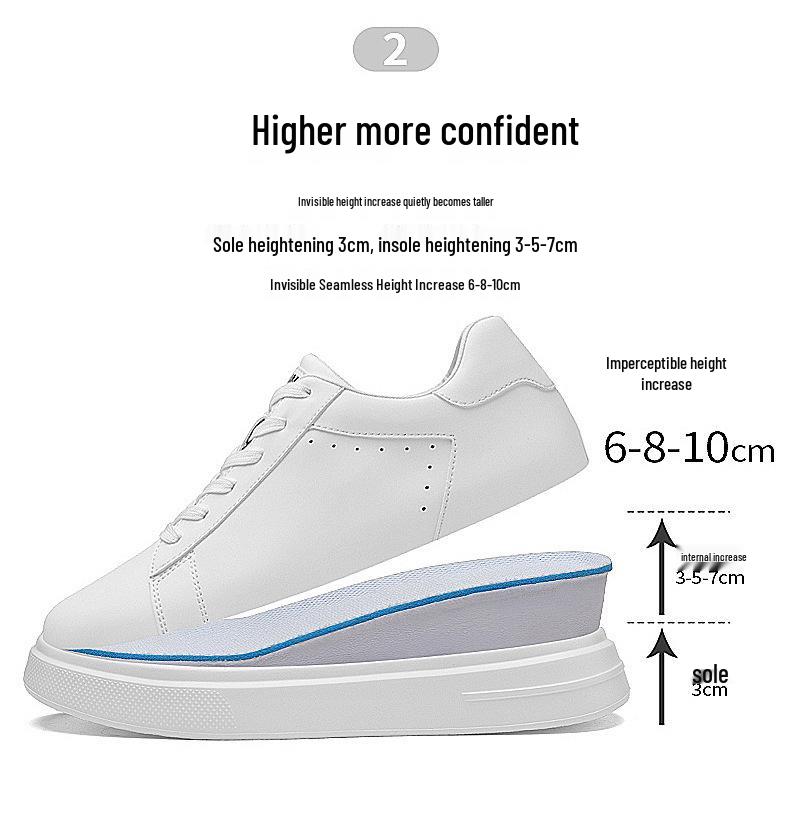 Men's 8CM Invisible Height Boost Sneakers - Trendy, Breathable, White Casual Shoes with Thick Sole