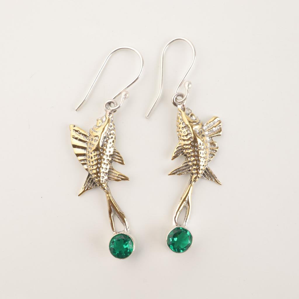 Chrome Diopside Gemstone 925 Sterling Silver Handmade Drop/Dangle Earrings 2.17" EE-148-4