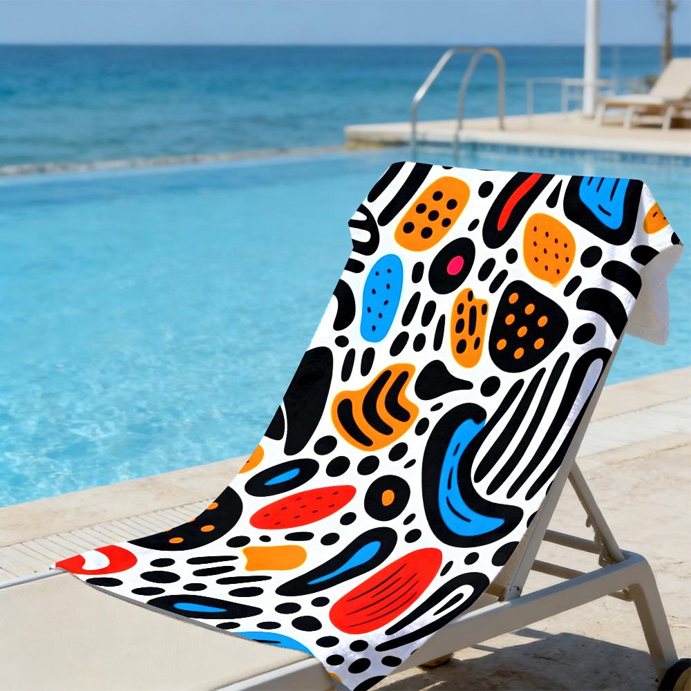 Abstract Doodle Beach Towel – Oversized Quick Dry Sand Free with Bold Color Print