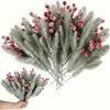 12pcs Christmas Artificial Cedar Branches And Artificial Red Plum Branches Holly Berry Set, for Holiday Wreaths, Tree Decoration
