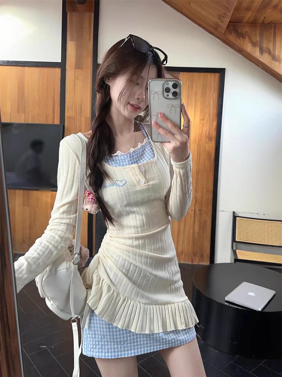 

Осеннее платье-халтер: Сладкая и пикантная юбка с неровными слоями, облегающая талию XL абрикосовый