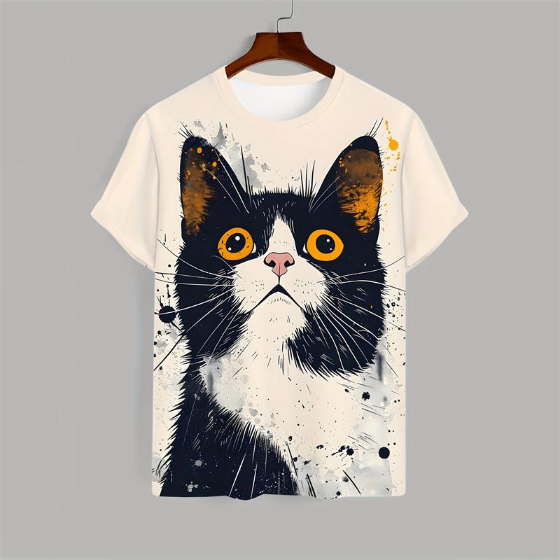 Cute 3d Printed Cat T Shirt For Men Summer Spring Short Sleeves Tops Street Oversized Tees Funny Animal Cats Graphic T-shirt