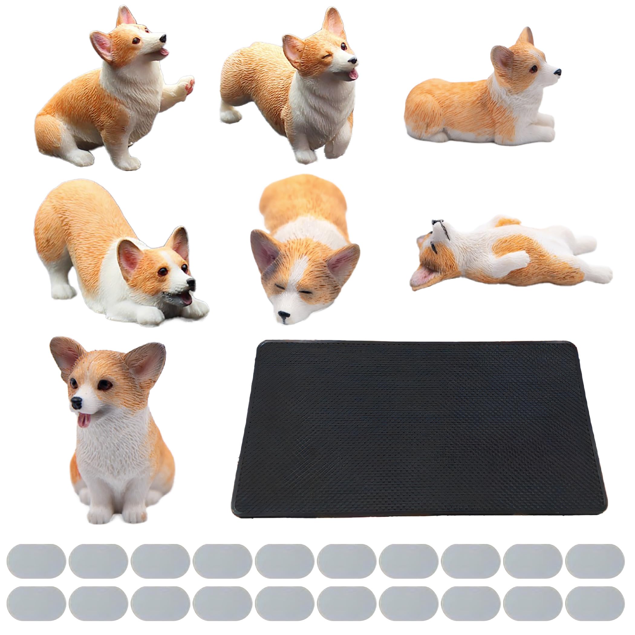 

Felimoa Miniature Corgi Dog Figures, 20 Adhesive Stickers with Non-Slip Mat, Set of 7 (Set A)