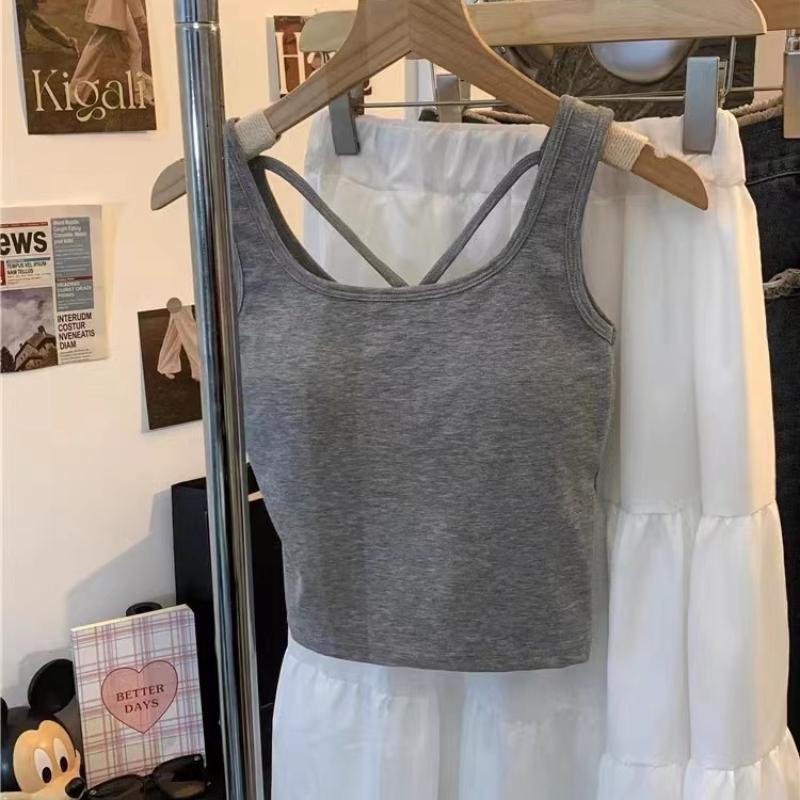 Summer Ular Women's Knitted Crop Top Tank Top Slimming Outerwear Nylon Cotton Blend Ort Sle Pure Color Versatile Strap