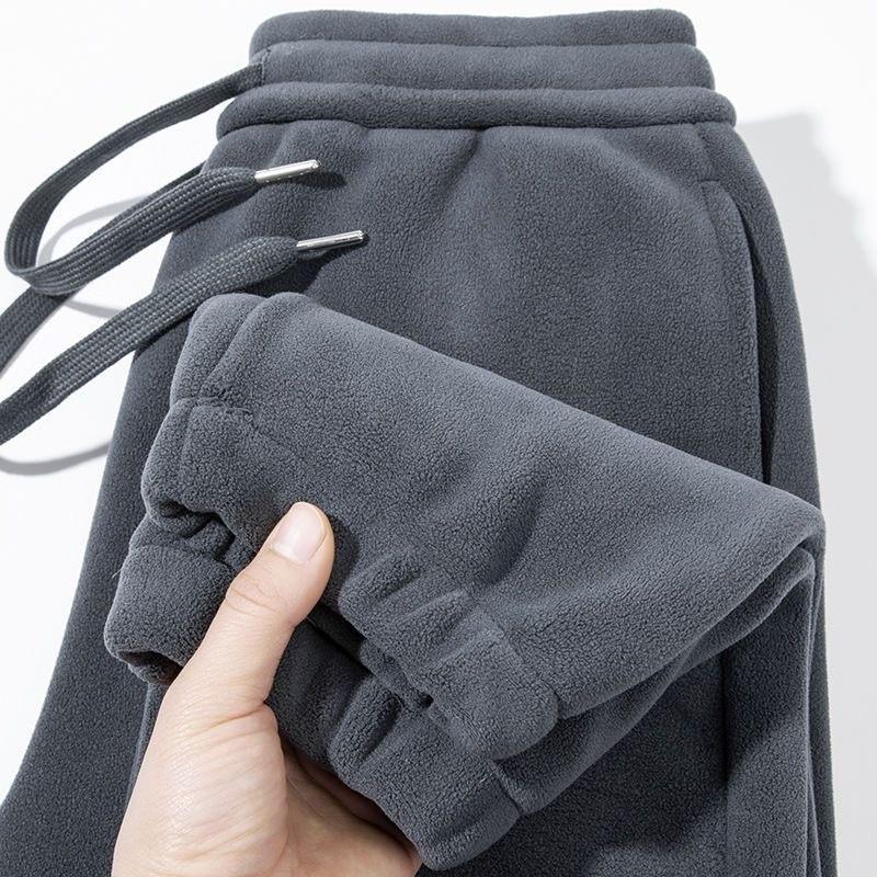 Pantaloni Sportivi Uomo Stile Coreano in Pile Polare, Vestibilità Larga, Polsini Elasticizzati, Anti-Freddo