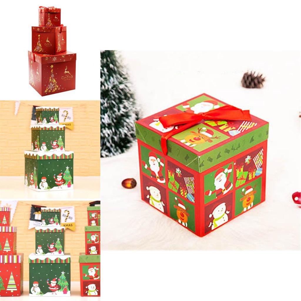 Große Premium 3-teilige Weihnachtsgeschenkbox mit Deckel Band Weihnachten Geschenk Quadratische Box