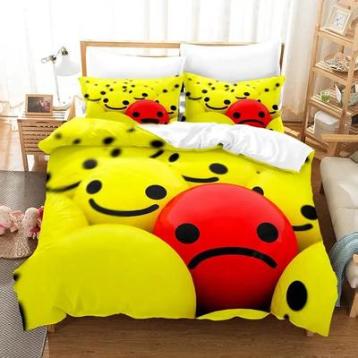 Cartoon Smiley Bedding Set Duvet Cover Bed Set Quilt Cover Pillowcase Comforter King Queen Size Boys Adult Bedding Set