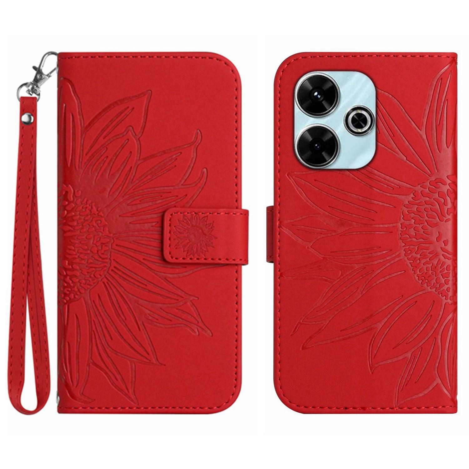 

HT04 Для Xiaomi Redmi 13 5G/13 4G Чохол PU Шкіряна Сумка Чохол для Телефону Соняшник Red