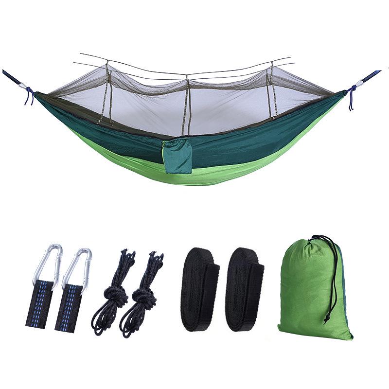 Portable Ripstop Camping Hammock with Mosquito Net - Quick-Open, Anti-Fall Design for Singles & Doubles