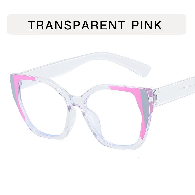 Cat Eye Color Blocking Anti Blue Light Glasses Retro Polygon Large Frame Fashion Glasses Women Plain Spectacles For Daily Outfit