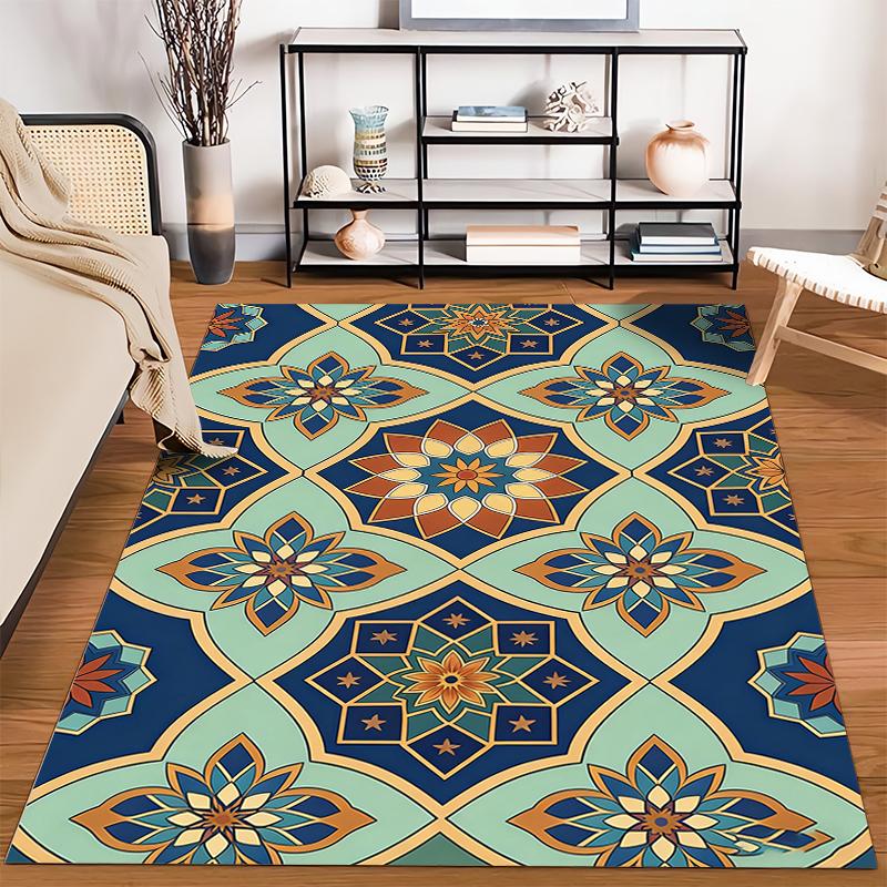 Geometric Floral Pattern Carpet with Vibrant Multicolor Mandala Design Suitable for use as an anti-slip for living room bedroom sofas