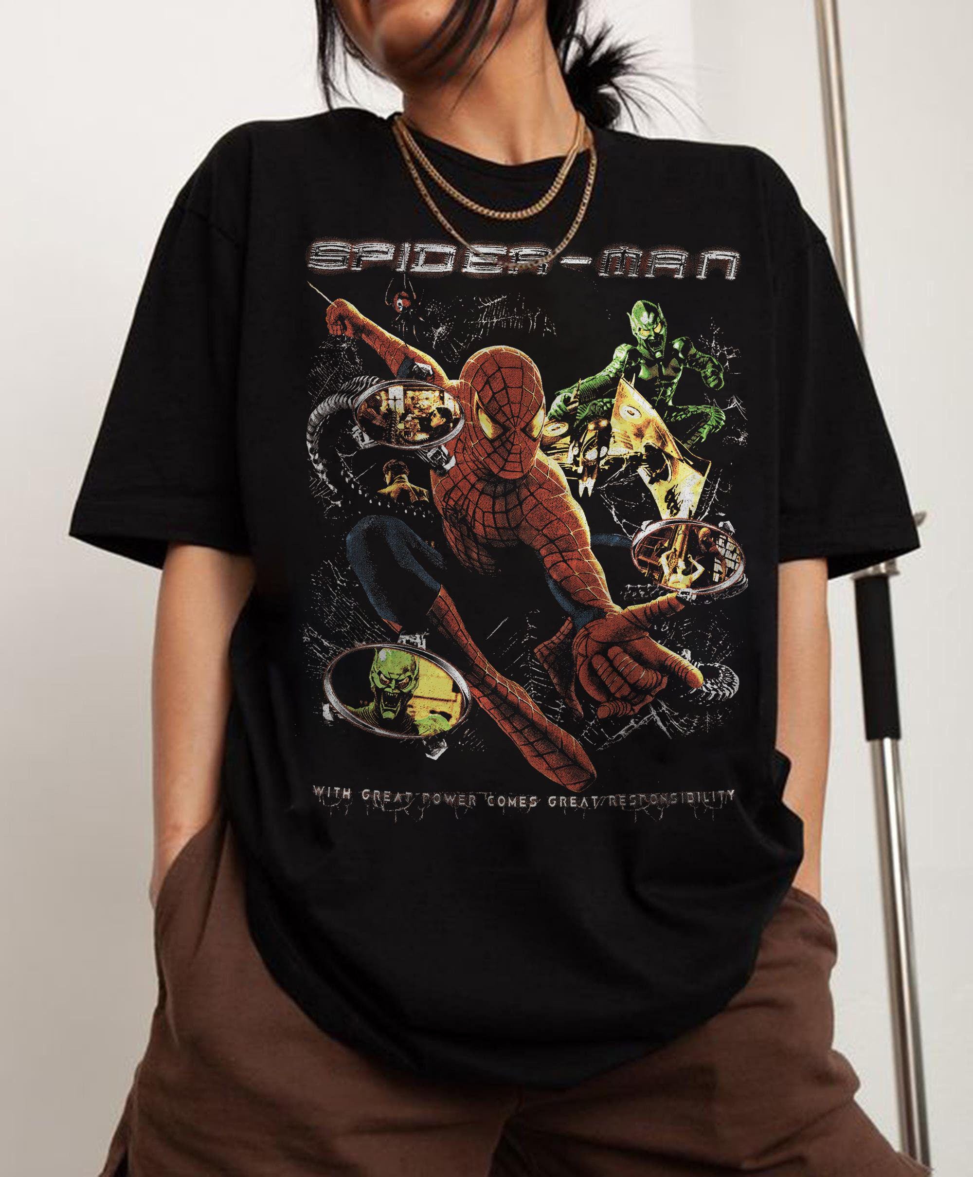Marvel Authentic 2026 New Marvel SpiderUnisex Christmas Pattern Printed Unisexs and Womens Loose ShortSleeved TShirt S