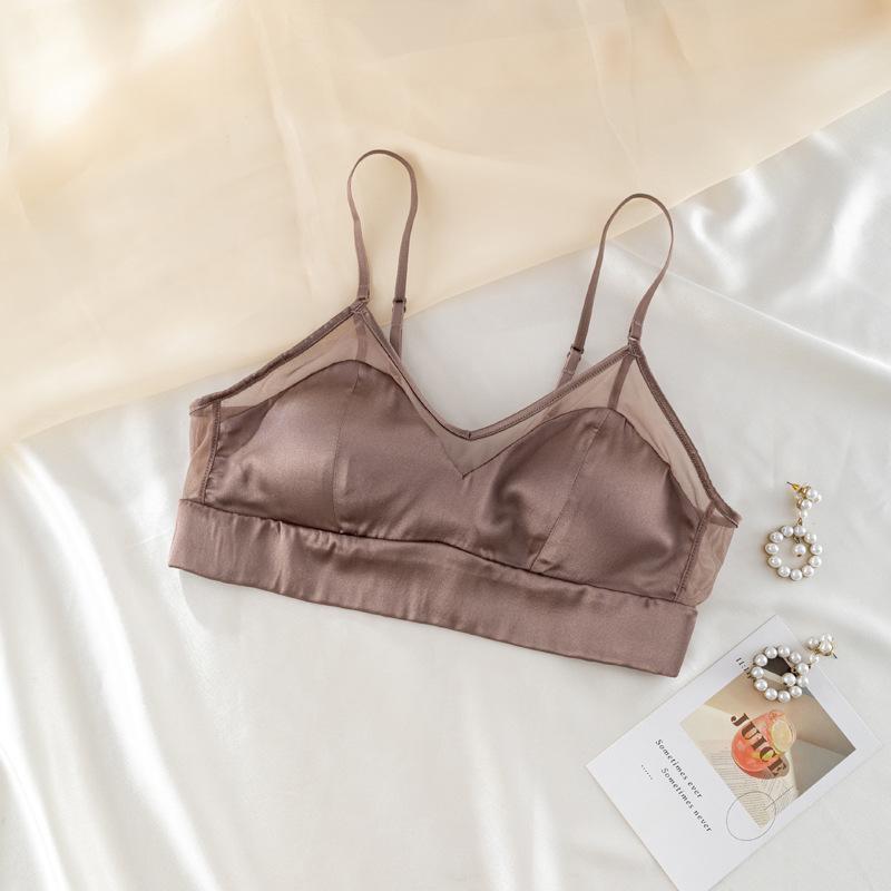 Premium Satinsilke Fransk BH - Blank, Uten spiler, Tynn cup, High-end morbærsilke