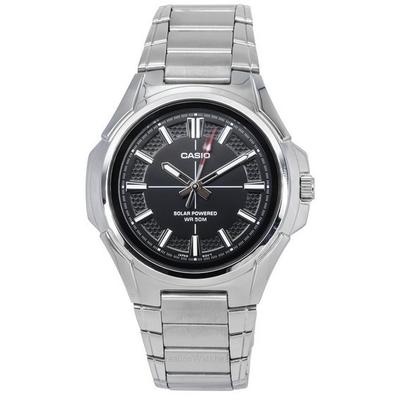 Relógio Masculino Casio Standard Analógico Aço Inoxidável Mostrador Preto Alimentado por Energia Solar MTP-RS100D-1A Recondicionado