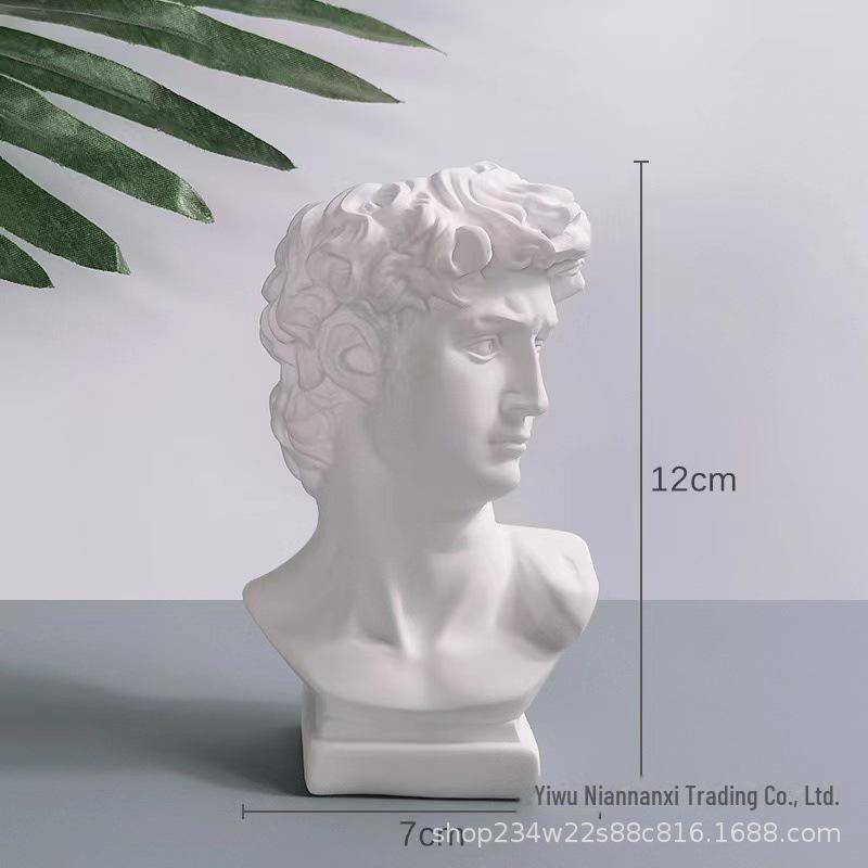 David Resin Statue - Plaster Head, Simple Room Decor, Artwork for Office or Wine Cabinet.