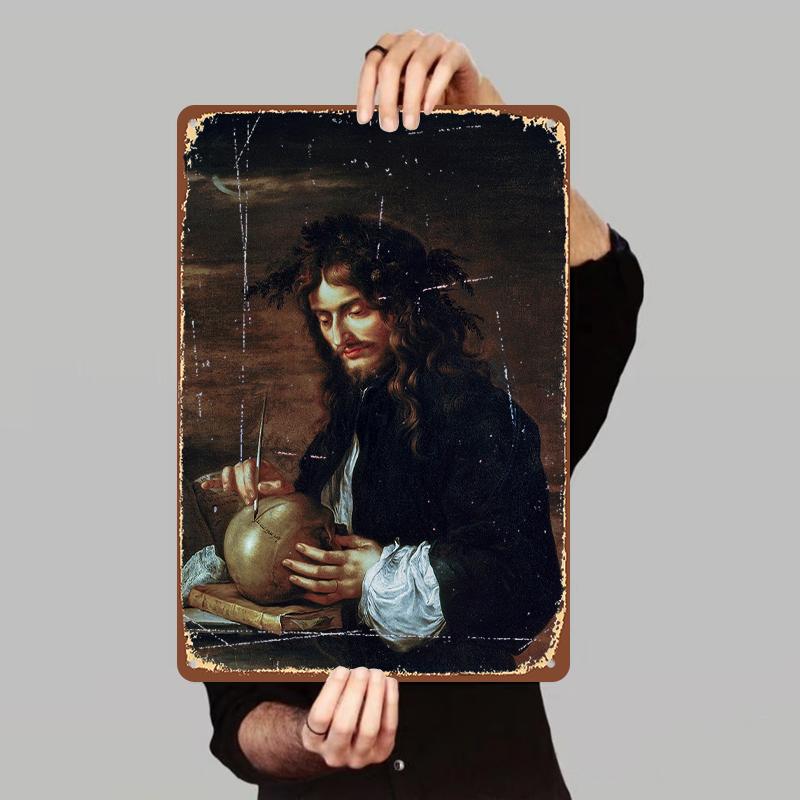 

Vintage Literary Figure Metal Wall Art European Style Decorative Painting for Study Living Room 7.9x11.8In(20x30cm)