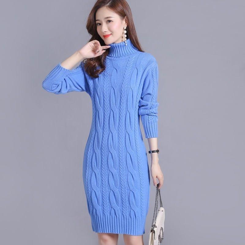 No Velvet Autumn Winter New Thickened High Neck Women Loose Mid-length Bottoming Sweater Skirt