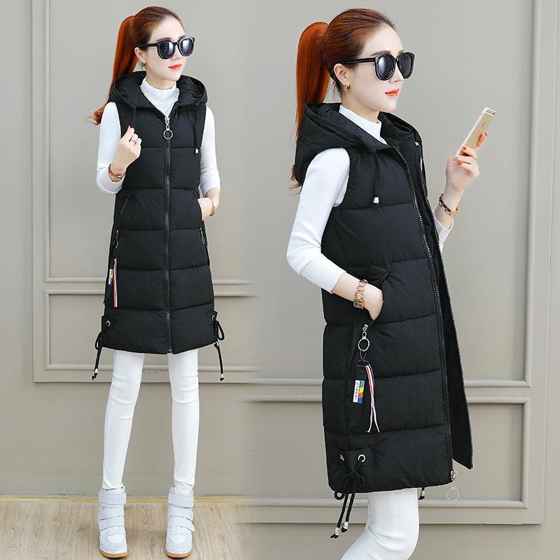 Women's Slim Hooded Cotton Vest - Medium-Length, Autumn/Winter, Korean Style, Plus Size, Fashionable