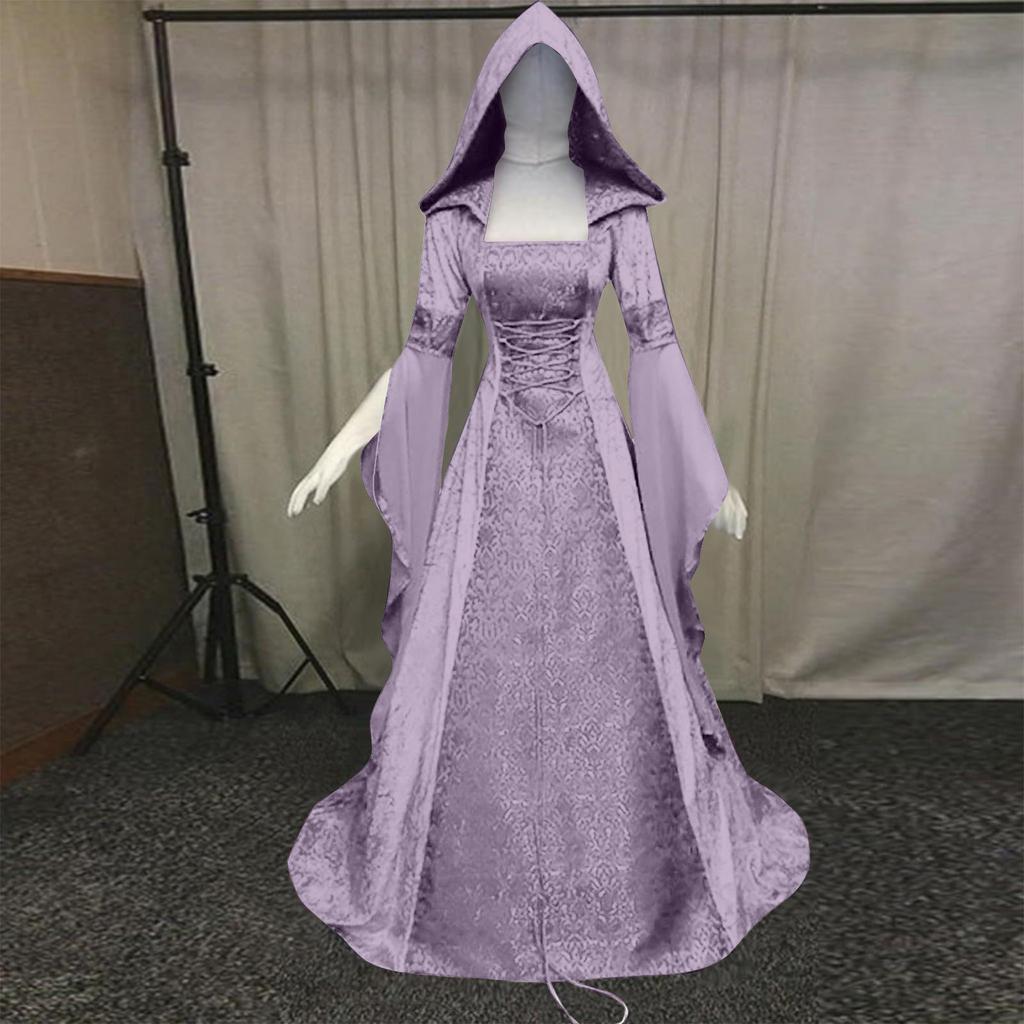 Women Medieval Costumes 19th Century European Dress Vintage Victorian Gothic Princess Dresses Ladies Hooded Long Dress Vestidos