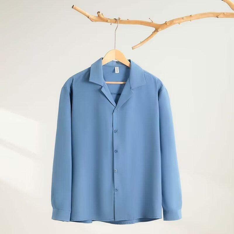 

Мужская рубашка с длинными рукавами, однотонная рубашка, мужская приталенная рубашка большого размера, куртка XXXXL светло-синий