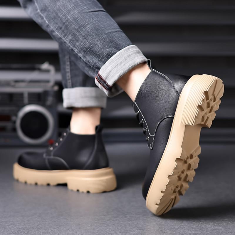 Fashion Fashion Cow Leather Platform Motorcycle Boots for Men Autumn Winter Soft Sole Men's Shoes Designer Retro Casual Male Ankle Boots