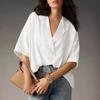 Trendy Women's Summer New Short-sleeved Lapel Casual Loose Top Solid Color Shirt