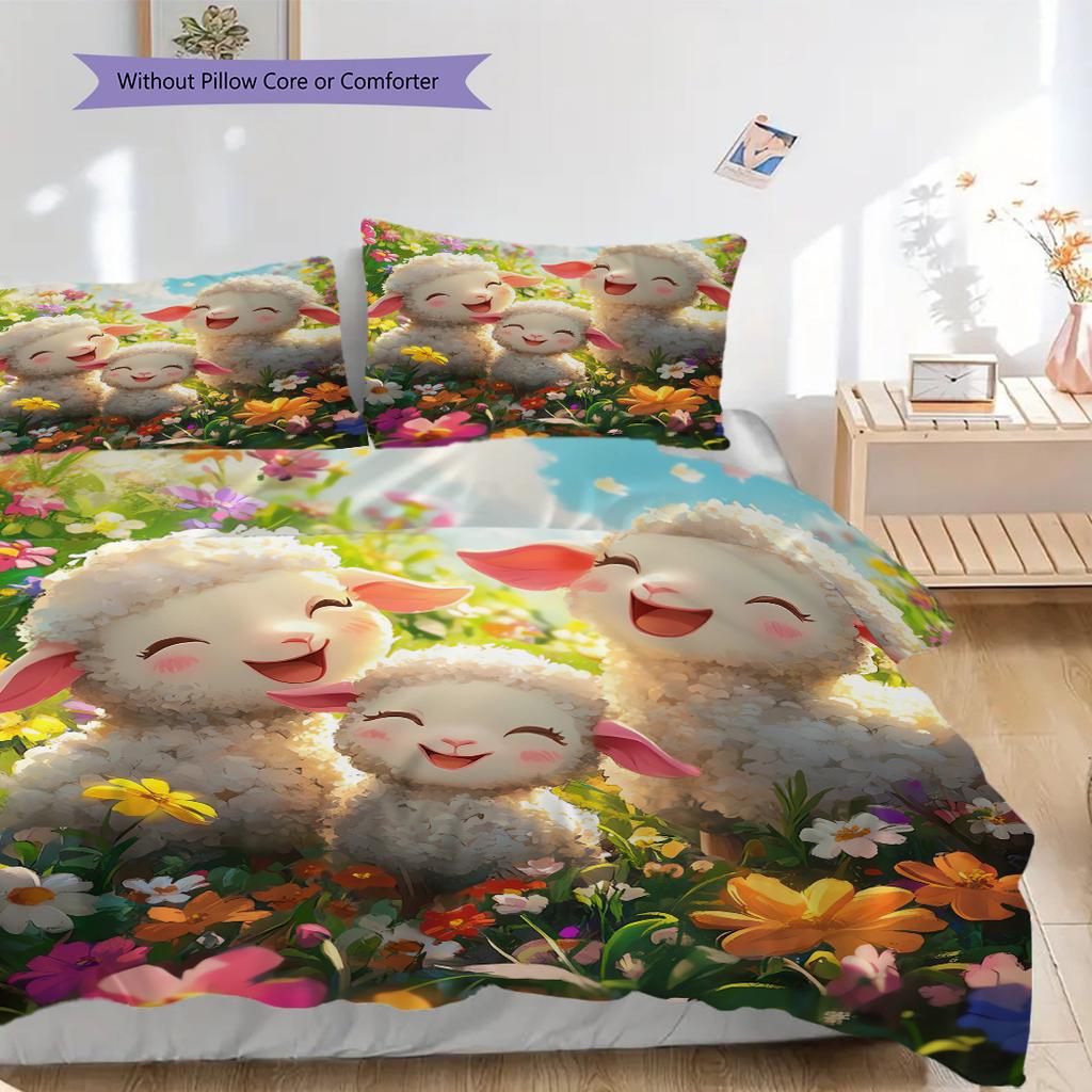 Sheep Pattern Bedding Quilt Set Quilt Cover Pillowcase Home Decoration Birthday Gift (1 * duvet cover + 2 * pillowcase, without core)