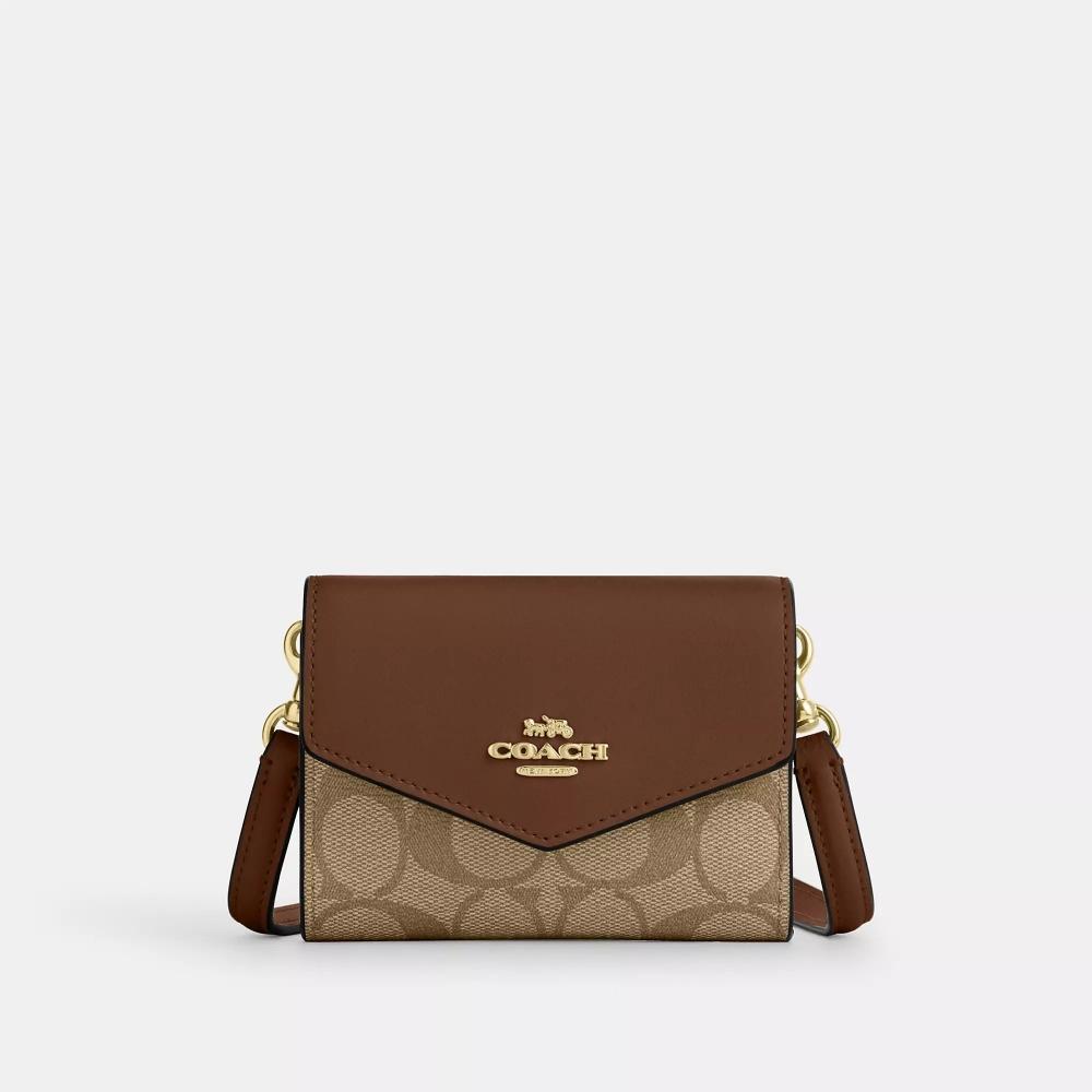 

Coach Mini Envelope Wallet With Strap In Signature Canvas gold khaki saddle 2