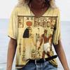 Ancient Egyptian Ethnic Costume 3D Print T-Shirts Women Casual V-Neck Short Sleeve T Shirt Y2K Tees Harajuku Top Female Clothing