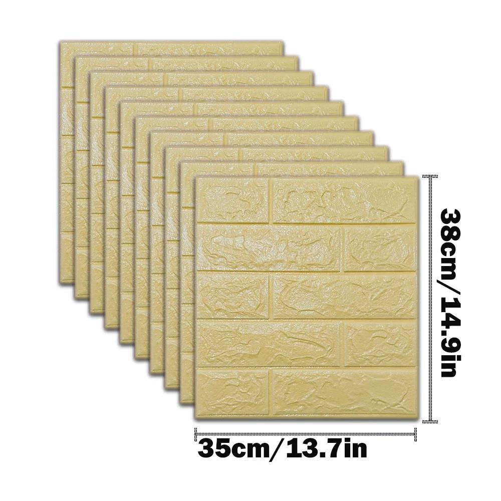 10pcs Self Adhesive Decor 3D Foam Wall Stickers Pane Room Waterproof Peel and Stick Brick Wallpaper for Interior Decoration