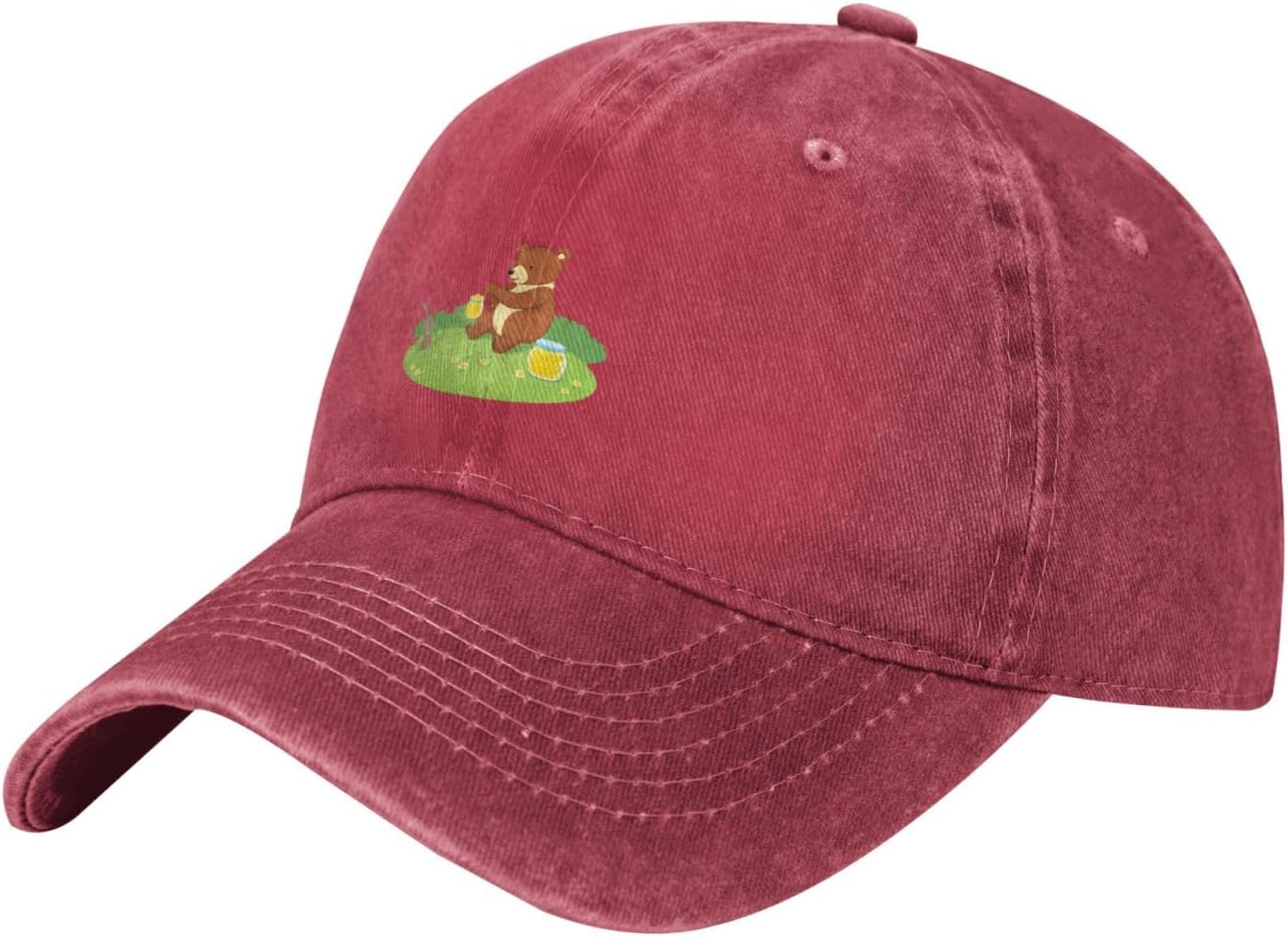 

Cute Bear Honey Picnic Baseball Cap Washed Denim Adjustable Cotton Casual Hat Unisex Can Be Adjusted красный