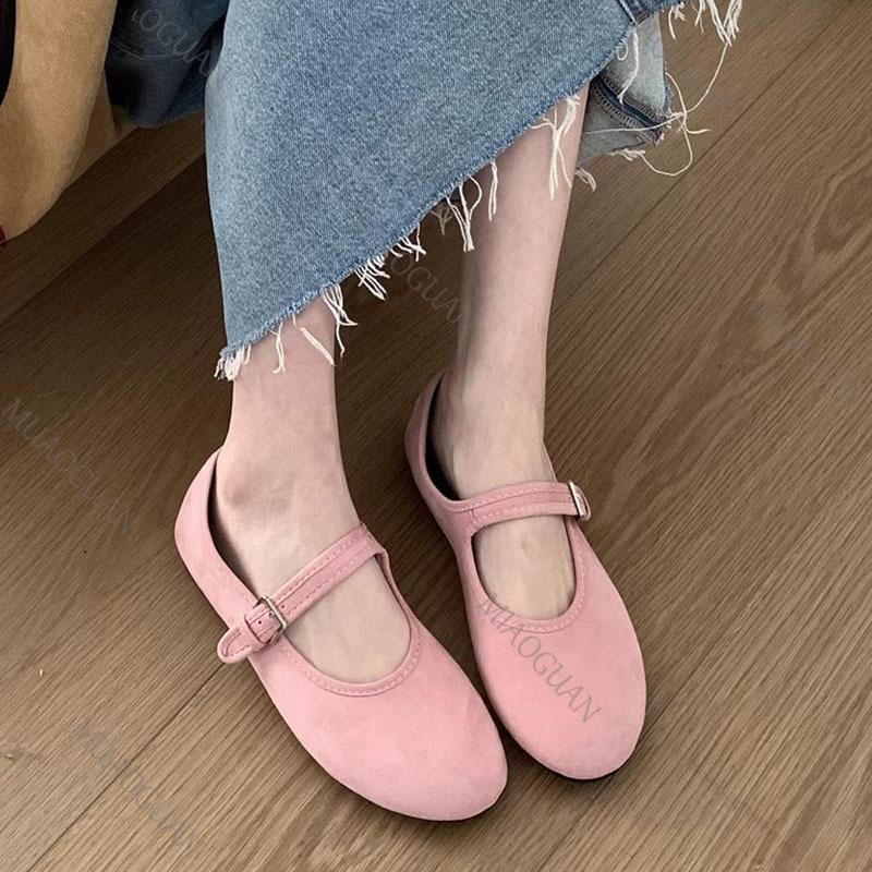 Fashion Shoes for Woman Flats Round Toe Casual Female  Candy Color Retro Mary Jane Shoes New Autumn Solid Flat Bottom Shallow Mouth Flat