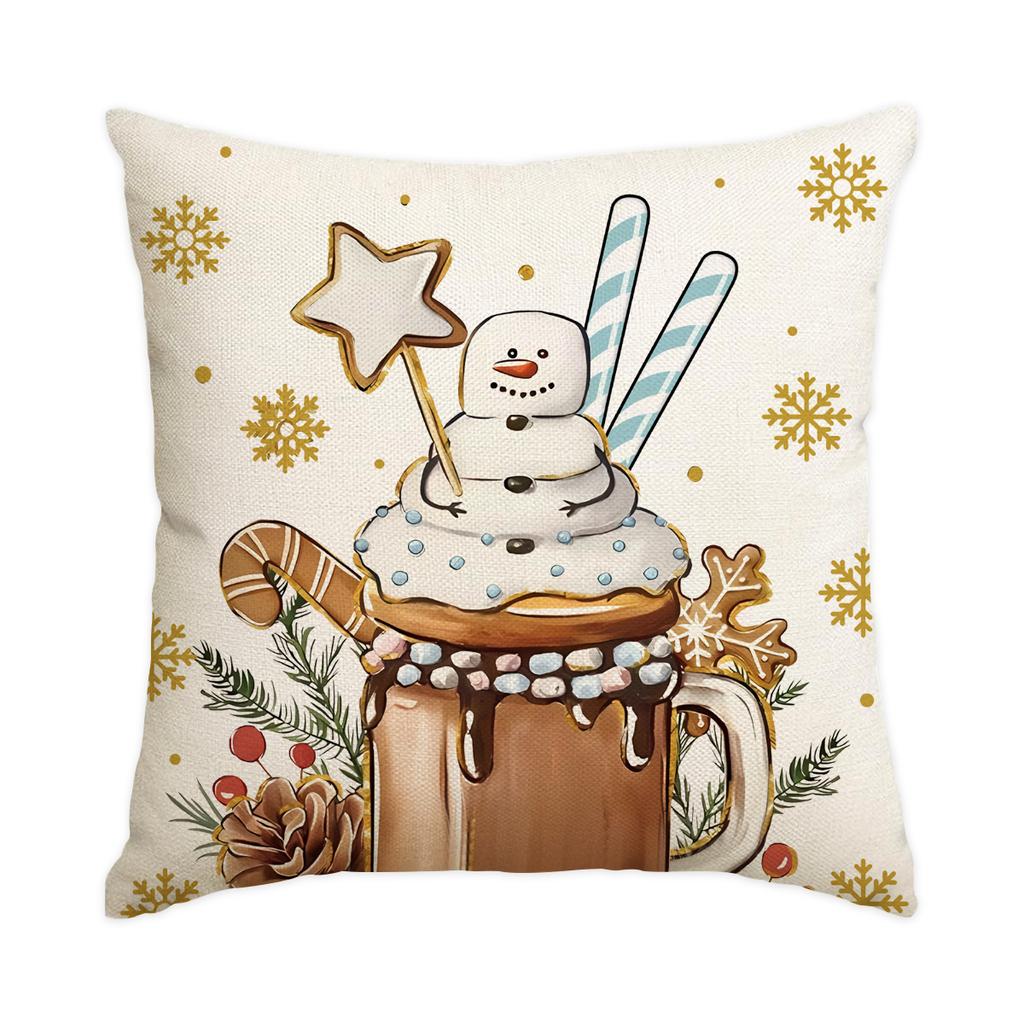 1/4Pcs Blue Christmas Pillowcase, Gingerbread Man Cotton Candy Hot Drink Cup Design Cushion Cover, Christmas Decoration