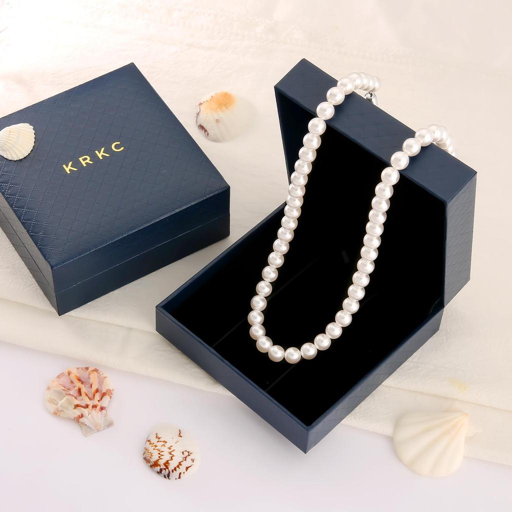 [KRKC] Pearl Necklace for Formal Occasions, 8.0mm Large Grand Premium Pearl, Perfect for Weddings, Casual Wear, Birthday Gift, Graduation Gift,