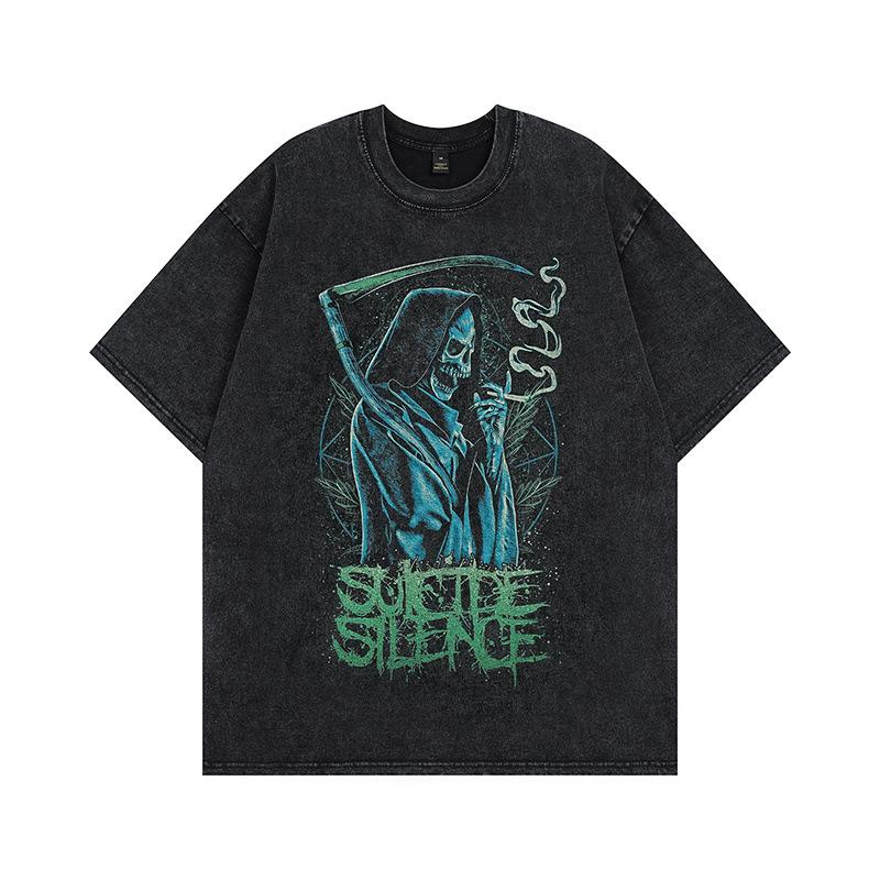 Dark Personality Spoof Skull Old Half-Sleeved T-Shirt American High Street Vintage Retro Trendy Brand Short-Sleeved T