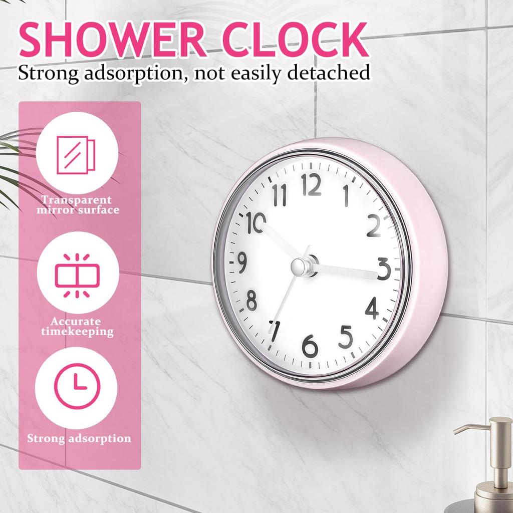 Alipis Waterproof Bathroom Clock, Suction Cup Mount, Anti-Fog Wall Clock, Shower Clock, for Washroom and Kitchen, Beige, 7.5cm (Sold Separately)