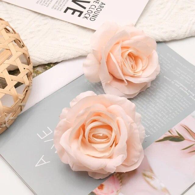 30pcs/Lot 9cm-10CM Large White Rose Artificial Silk Flower Heads DIY Wedding Decoration Wreath Scrapbooking Craft Fake Flowers