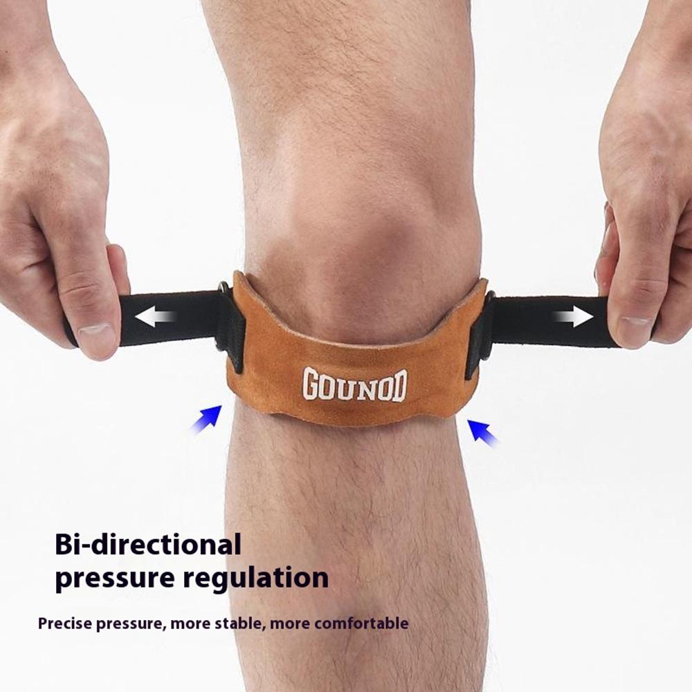 GOUNOD H15 1Pc Sports Compression Knee Strap Double Layer Cowhide Leather Patella Support for Running/Cycling